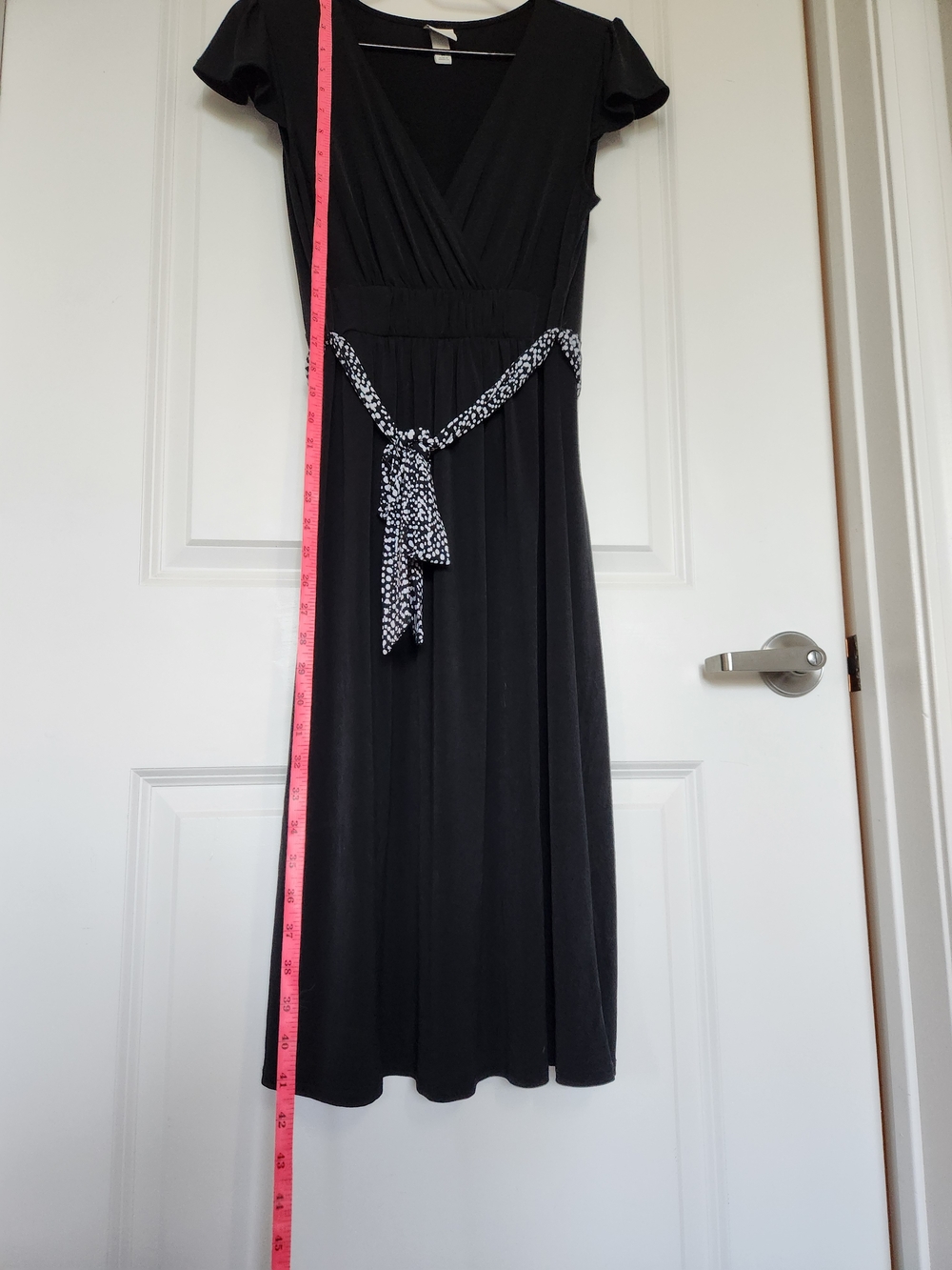 Merona Black Wrap Midi Dress with Printed Tie Belt - Picture 5 of 13